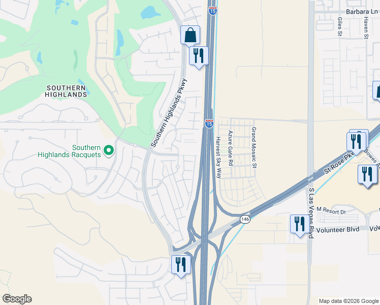 map of restaurants, bars, coffee shops, grocery stores, and more near 3030 Robert Trent Jones Lane in Las Vegas