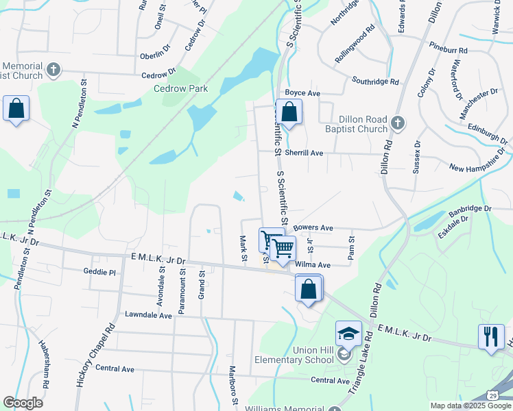 map of restaurants, bars, coffee shops, grocery stores, and more near 730 Hendrix Street in High Point