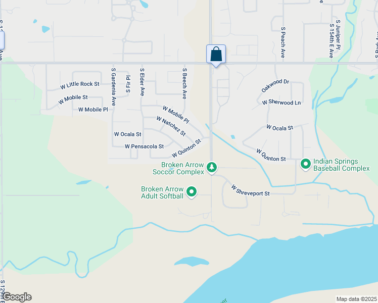 map of restaurants, bars, coffee shops, grocery stores, and more near 2237 West Quinton Street in Broken Arrow