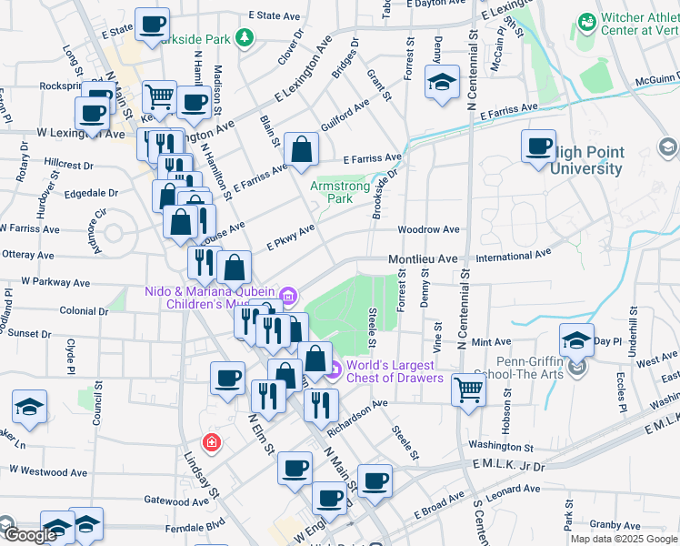 map of restaurants, bars, coffee shops, grocery stores, and more near 238 Qubein Avenue in High Point