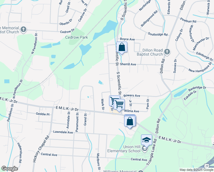 map of restaurants, bars, coffee shops, grocery stores, and more near 730 Hendrix Street in High Point