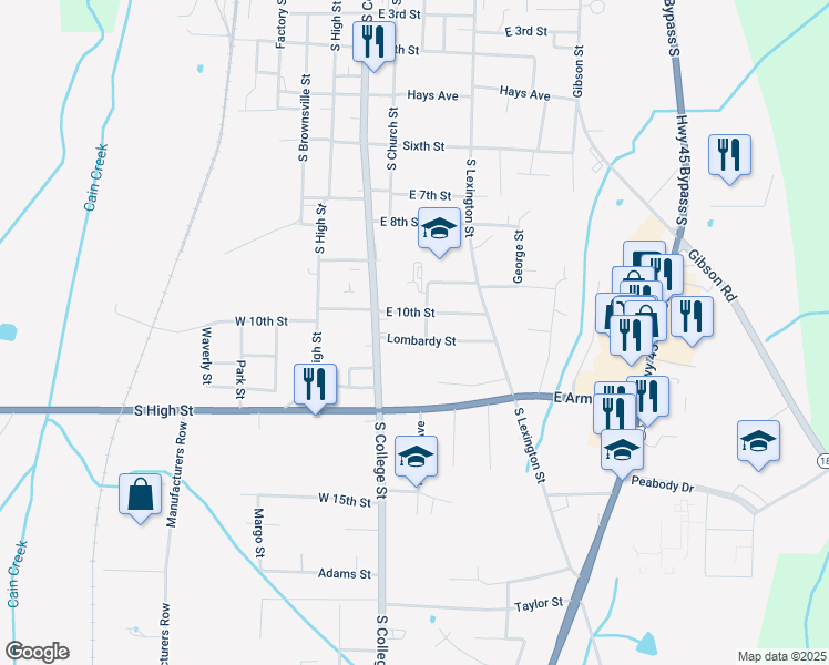map of restaurants, bars, coffee shops, grocery stores, and more near 112 East 10th Street in Trenton