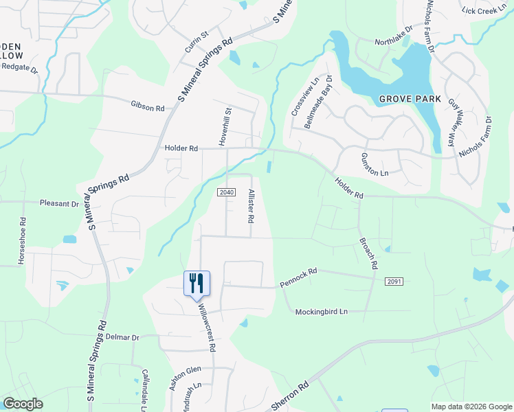 map of restaurants, bars, coffee shops, grocery stores, and more near 919 Allister Road in Durham