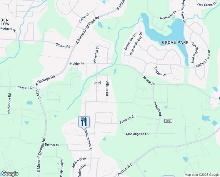 map of restaurants, bars, coffee shops, grocery stores, and more near 919 Allister Road in Durham