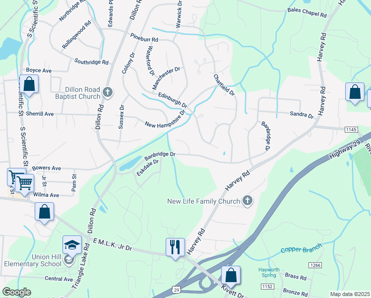map of restaurants, bars, coffee shops, grocery stores, and more near 1028 Cayley Court in High Point