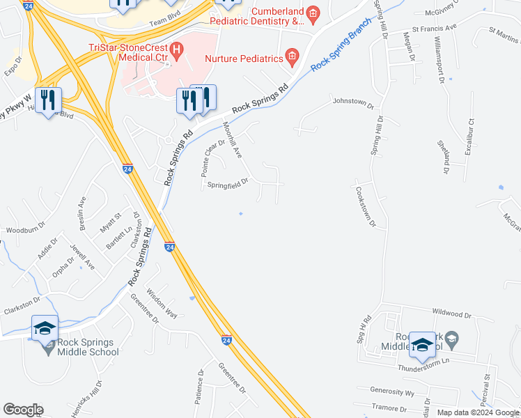 map of restaurants, bars, coffee shops, grocery stores, and more near 109 Crestside Court in Smyrna