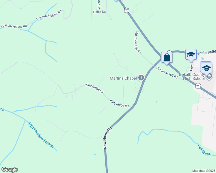 map of restaurants, bars, coffee shops, grocery stores, and more near 820 King Ridge Road in Dowelltown