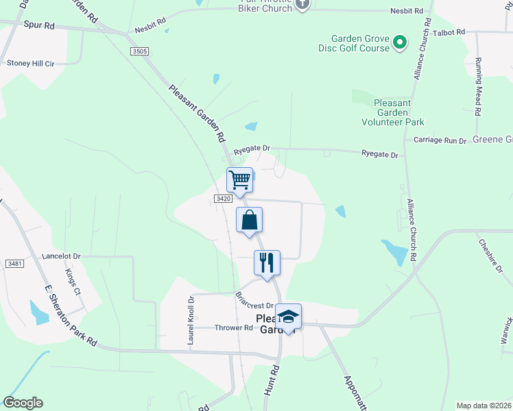 map of restaurants, bars, coffee shops, grocery stores, and more near 4625 Pleasant Garden Road in Pleasant Garden