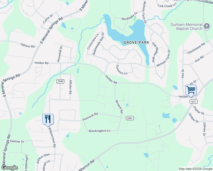 map of restaurants, bars, coffee shops, grocery stores, and more near 4318 Holder Road in Durham