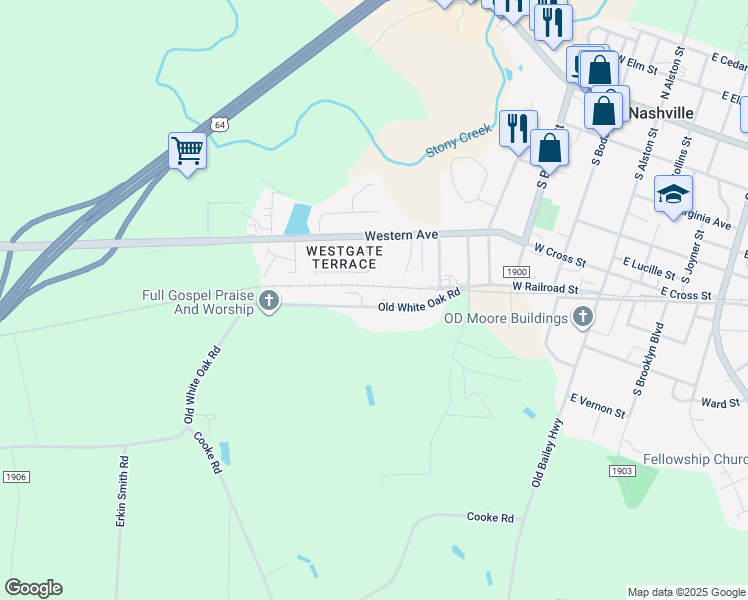 map of restaurants, bars, coffee shops, grocery stores, and more near 567 Old White Oak Road in Nashville
