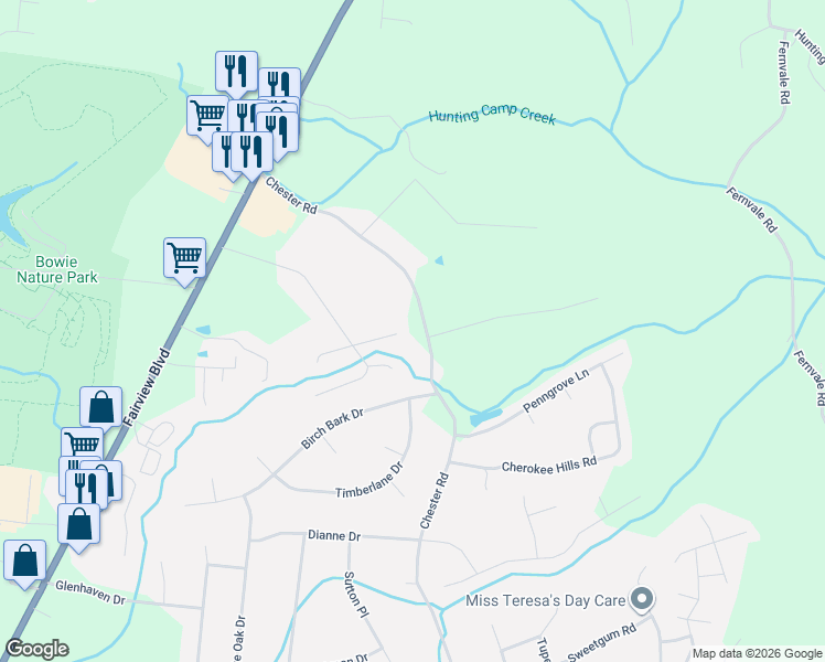 map of restaurants, bars, coffee shops, grocery stores, and more near 7314 Chester Road in Fairview