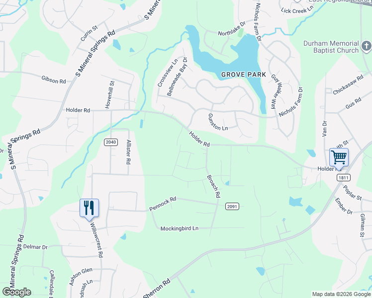 map of restaurants, bars, coffee shops, grocery stores, and more near 4318 Holder Road in Durham