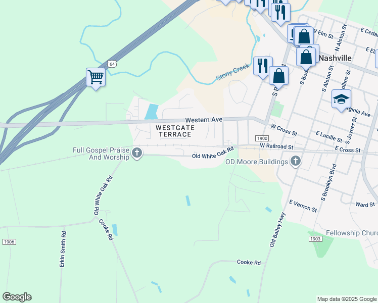 map of restaurants, bars, coffee shops, grocery stores, and more near 567 Old White Oak Road in Nashville