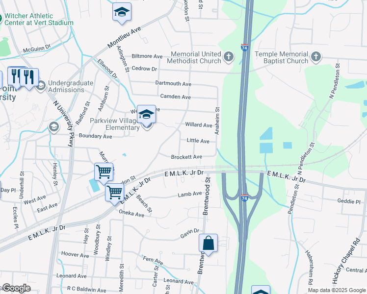 map of restaurants, bars, coffee shops, grocery stores, and more near 214 Morgan Place in High Point