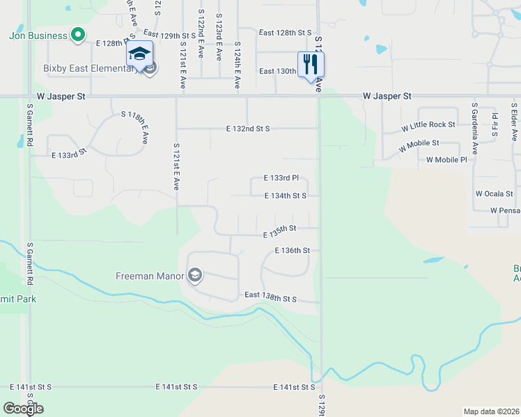 map of restaurants, bars, coffee shops, grocery stores, and more near 12610 East 134th Street South in Broken Arrow