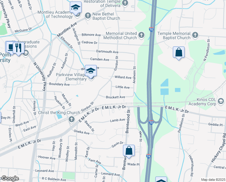 map of restaurants, bars, coffee shops, grocery stores, and more near 210 Morgan Place in High Point