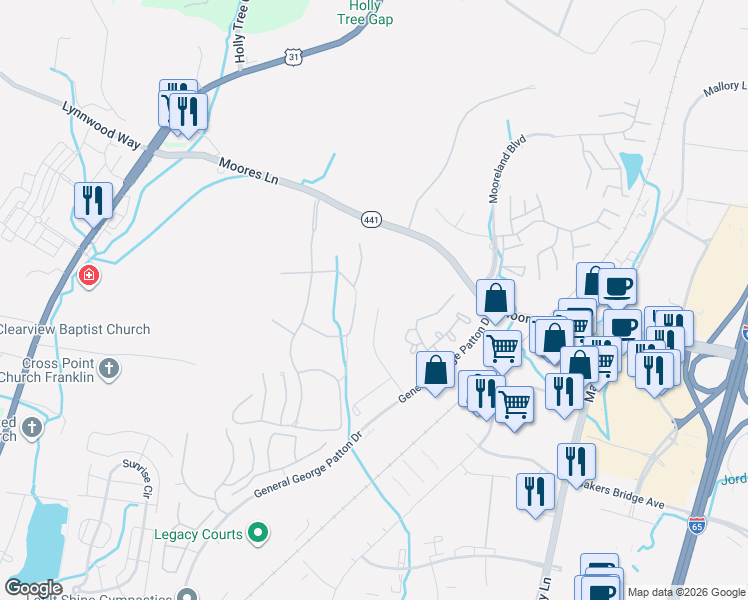 map of restaurants, bars, coffee shops, grocery stores, and more near 1120 Brentwood Point in Brentwood