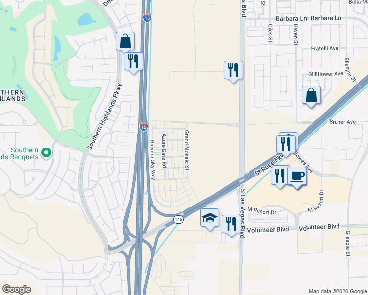 map of restaurants, bars, coffee shops, grocery stores, and more near 12184 Mojave Gold Road in Las Vegas