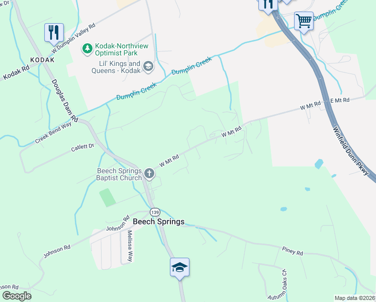 map of restaurants, bars, coffee shops, grocery stores, and more near 280 West Mount Road in Kodak