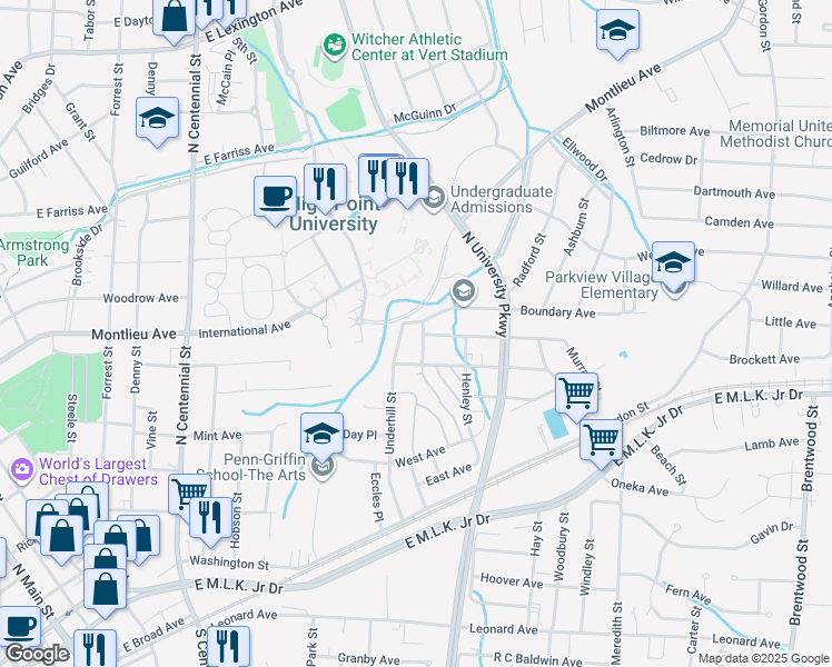 map of restaurants, bars, coffee shops, grocery stores, and more near 1292 Boundary Avenue in High Point