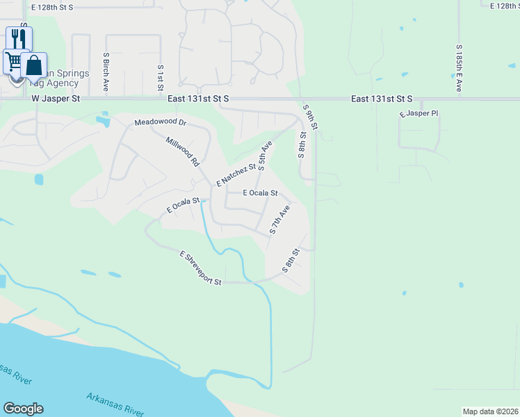 map of restaurants, bars, coffee shops, grocery stores, and more near 8404 South 6th Street in Broken Arrow