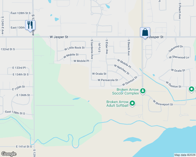 map of restaurants, bars, coffee shops, grocery stores, and more near 2724 West Pensacola Street in Broken Arrow