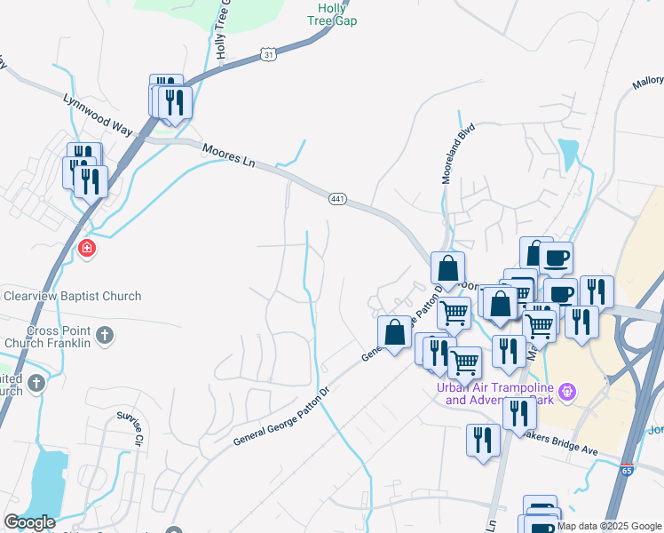 map of restaurants, bars, coffee shops, grocery stores, and more near 736 Cook's Court in Brentwood