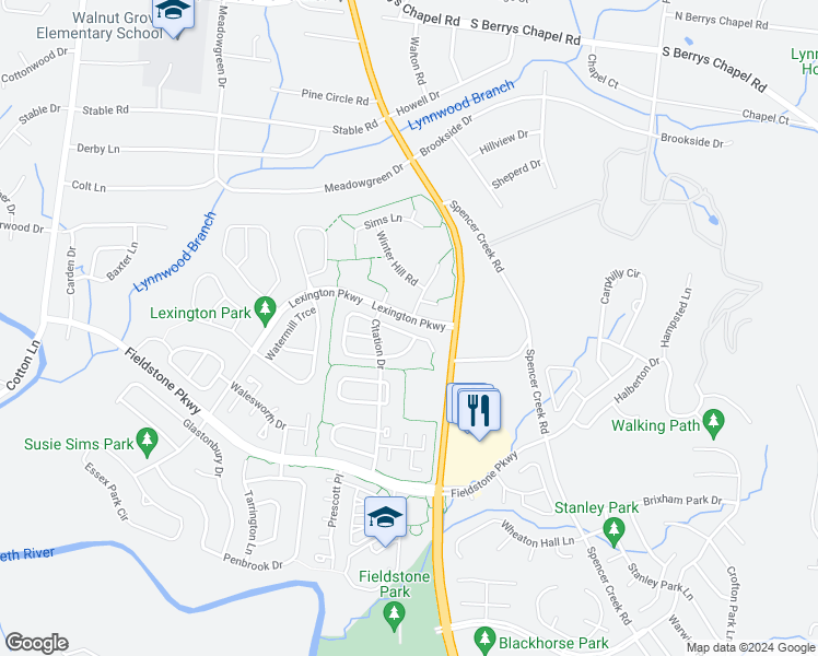 map of restaurants, bars, coffee shops, grocery stores, and more near 120 Cavalcade Drive in Franklin