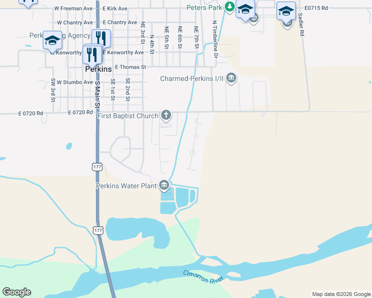 map of restaurants, bars, coffee shops, grocery stores, and more near 419 Eaton Drive in Perkins