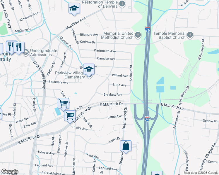 map of restaurants, bars, coffee shops, grocery stores, and more near 214 Morgan Place in High Point