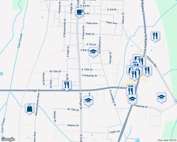 map of restaurants, bars, coffee shops, grocery stores, and more near 112 East 10th Street in Trenton
