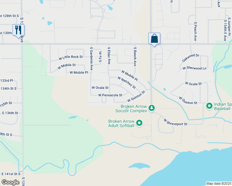 map of restaurants, bars, coffee shops, grocery stores, and more near 2408 West Pensacola Street in Broken Arrow