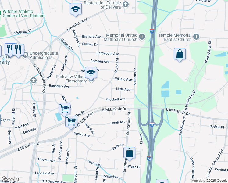 map of restaurants, bars, coffee shops, grocery stores, and more near 214 Morgan Place in High Point
