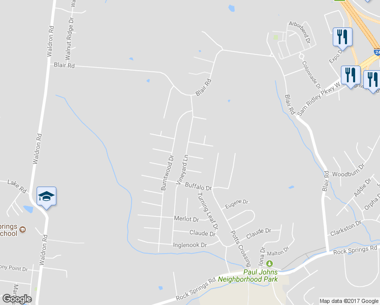 map of restaurants, bars, coffee shops, grocery stores, and more near 2001 Emma Kate Court in La Vergne