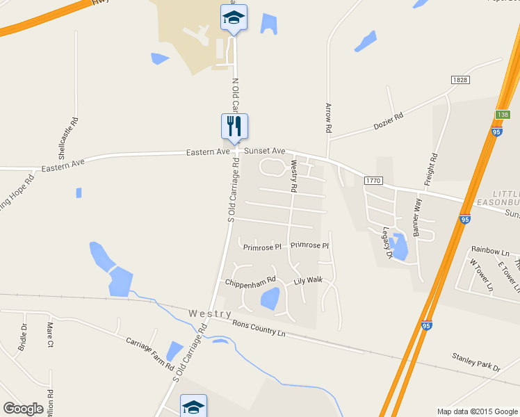 map of restaurants, bars, coffee shops, grocery stores, and more near 4733 Honeysuckle Lane in Rocky Mount