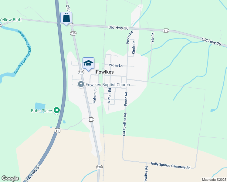 map of restaurants, bars, coffee shops, grocery stores, and more near 93 East Main Street in Dyersburg