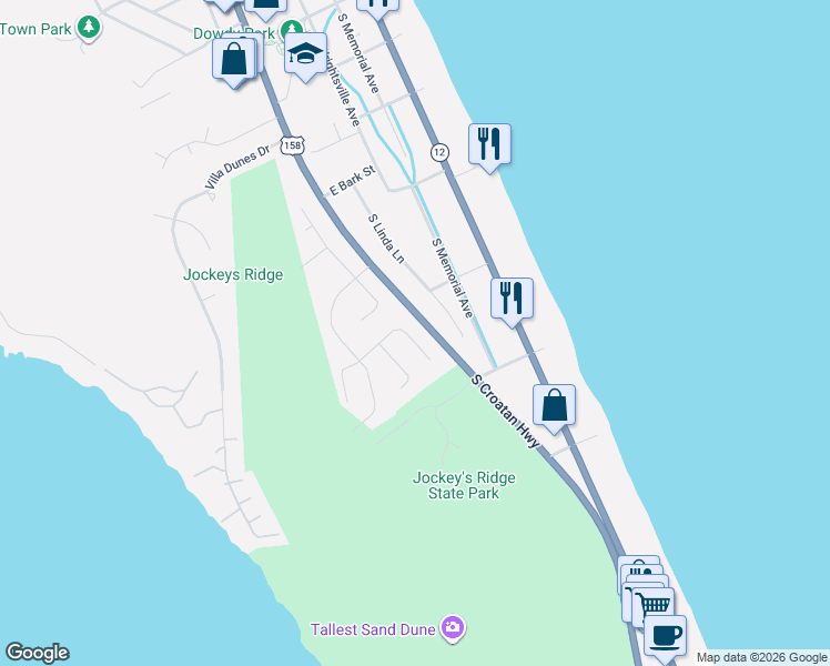 map of restaurants, bars, coffee shops, grocery stores, and more near 228 West Lookout Road in Nags Head