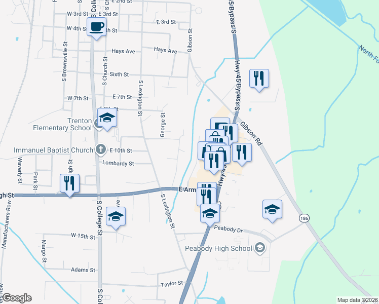 map of restaurants, bars, coffee shops, grocery stores, and more near 17 Broadfield in Trenton