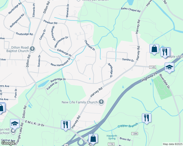 map of restaurants, bars, coffee shops, grocery stores, and more near 1828 Chatfield Drive in High Point