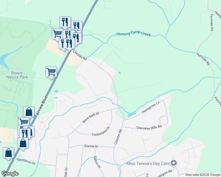 map of restaurants, bars, coffee shops, grocery stores, and more near 7314 Chester Road in Fairview
