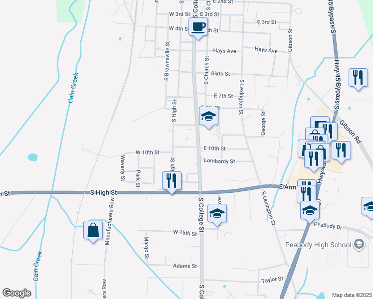 map of restaurants, bars, coffee shops, grocery stores, and more near 105 West 10th Street in Trenton