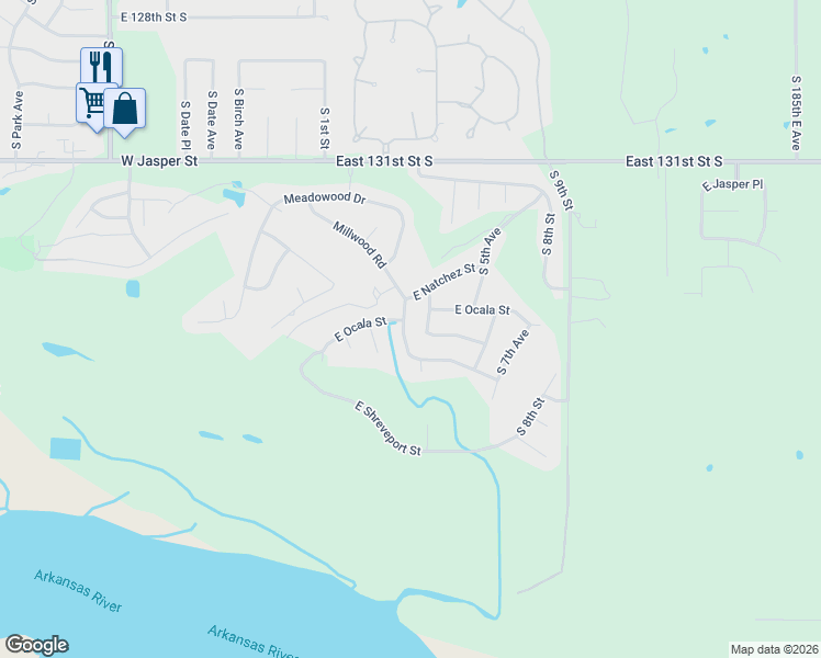 map of restaurants, bars, coffee shops, grocery stores, and more near 8401 Millwood Road in Broken Arrow