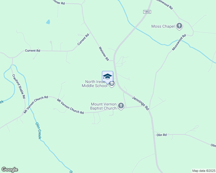 map of restaurants, bars, coffee shops, grocery stores, and more near 2467 Jennings Road in Olin
