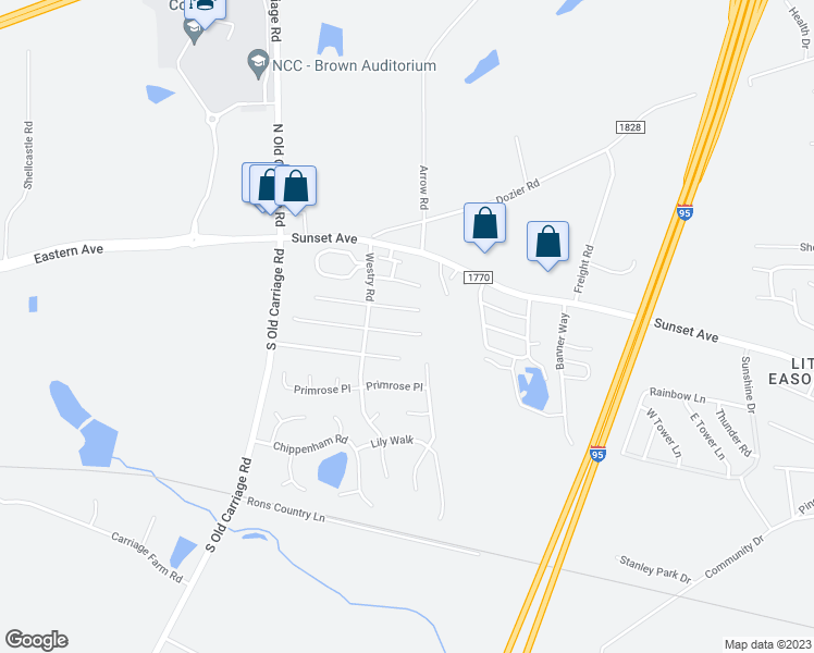 map of restaurants, bars, coffee shops, grocery stores, and more near 4616 Honeysuckle Lane in Rocky Mount