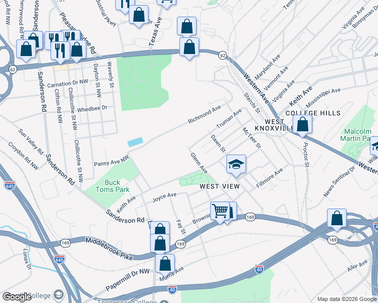 map of restaurants, bars, coffee shops, grocery stores, and more near 2011 Glenn Avenue in Knoxville