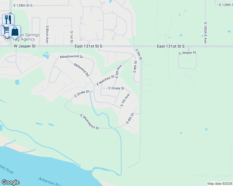 map of restaurants, bars, coffee shops, grocery stores, and more near 8404 South 6th Street in Broken Arrow