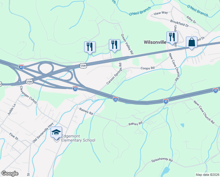 map of restaurants, bars, coffee shops, grocery stores, and more near 152 Carson Springs Road in Newport