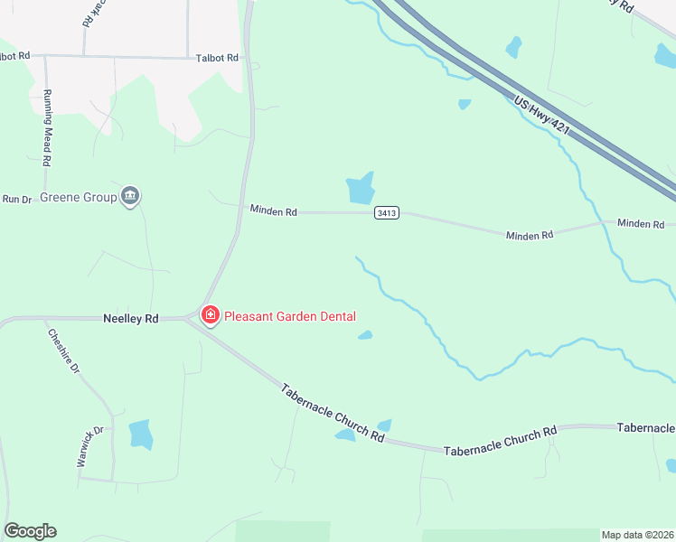 map of restaurants, bars, coffee shops, grocery stores, and more near 2610 Minden Road in Pleasant Garden