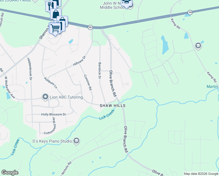 map of restaurants, bars, coffee shops, grocery stores, and more near 330 Olive Branch Road in Durham