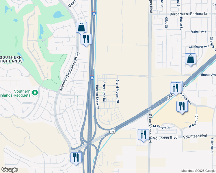 map of restaurants, bars, coffee shops, grocery stores, and more near 12167 Indigo Falls Road in Las Vegas